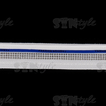 Декоративная тесьма отделочная лампасная со стразами, цвет белый+синий, ширина 30 мм, намотка 50 ярдов фото 3