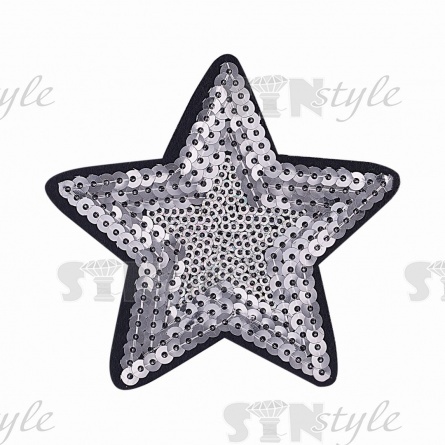 Термоаппликация "Звезда" с пайетками, цвет серебряный/основа черная, размер 90 мм фото 1