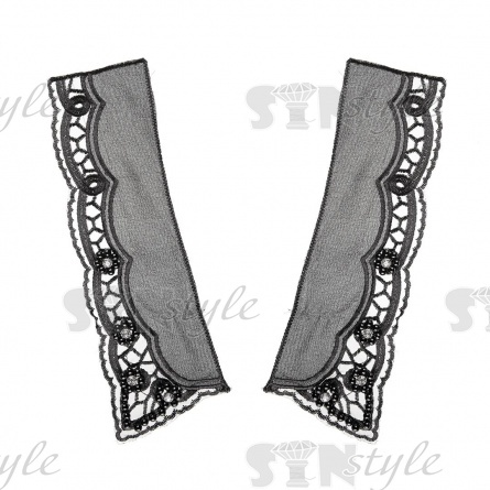 Воротник пришивной двухслойный из капрона с вышивкой, украшенной стразами и бусинами, размер 225х70 мм фото 1