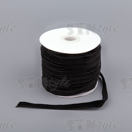 Лента бархатная, ширина 10 мм, цвет черный, намотка 50 ярдов фото 3