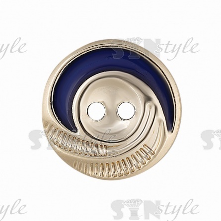 Пуговица пластиковая на два прокола, золотая с темно-синим, 28L фото 2