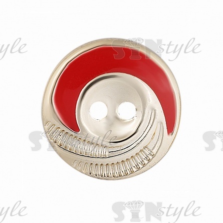 Пуговица пластиковая на два прокола, золотая с красным, 28L фото 2