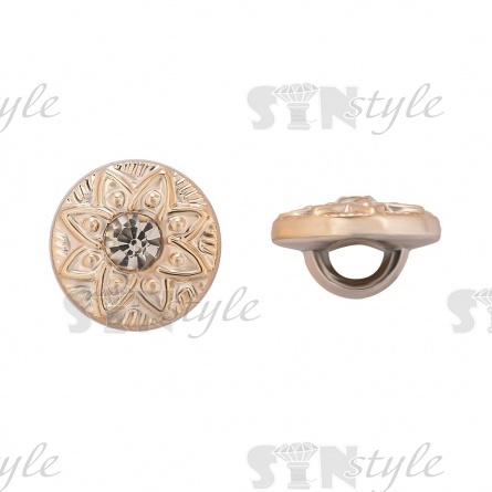 Пуговица пластиковая на ножке, круглая, цвет золотой, белая страза в центре, размер 18L фото 1