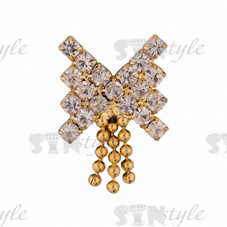 Брошь металлическая со стразами, цвет золото+белые стразы, размер 18*24 мм, застежка игла  фото 1