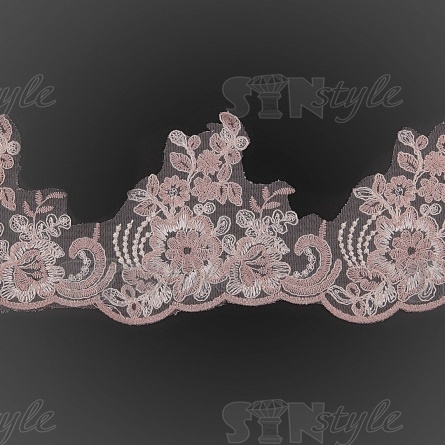 Кружево гипюр, ширина 140 мм, намотка 15 ярдов, цвет шаимпань+грязно-розовый фото 1