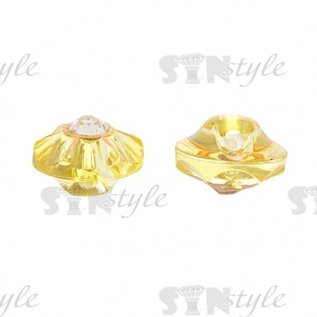 Пуговица пластиковая на ножке, круглая, желтая прозрачная с белой стразой в центре, 20L фото 2