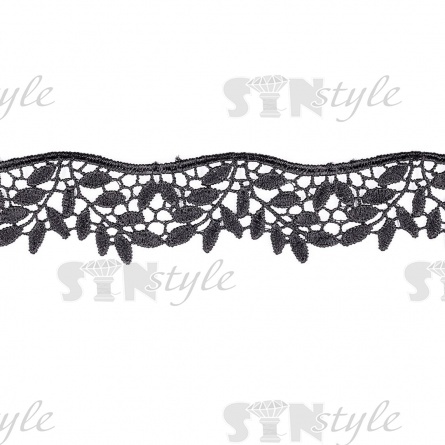 Кружево вязаное ажурное, ширина 35 мм, цвет черный, намотка 15 ярдов  фото 2