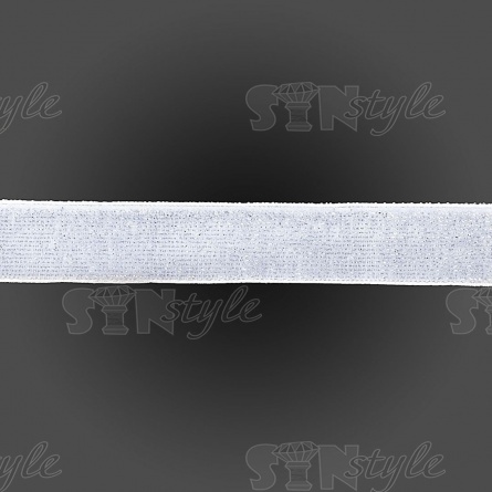 Лента бархатная с люрексом, ширина 15 мм, цвет 01 (белый), намотка 20 ярдов фото 1