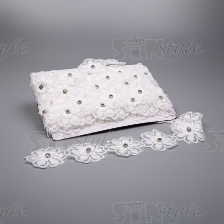 Кружево "Цветочное", ширина 50 мм, цвет белый, стразы белые, намотка 10 ярдов фото 1