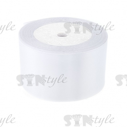 Декоративная лента атласная, ширина 50 мм, длина 25 ярдов, цвет белый (№001) фото 1