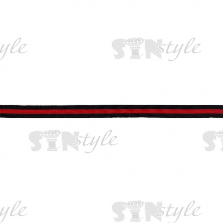 Тесьма трикотажная (лампасная), ширина 15 мм, цвет черный/красный, намотка 55 ярдов  фото 3