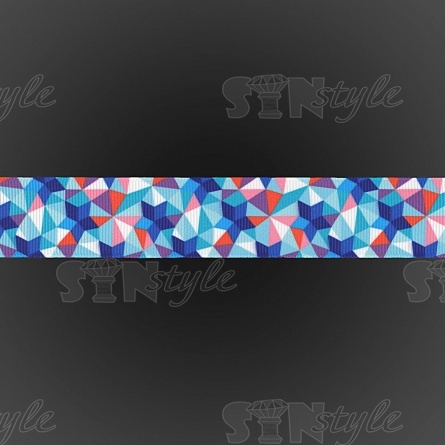 Лента репсовая, с геометрическим принтом, ширина 25 мм, цвет синий+микс, намотка 20 ярдов фото 3