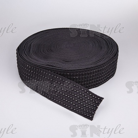 Резинка декоративная с серебряной нитью, ширина 60 мм, цвет черный, намотка 25 метров. фото 3