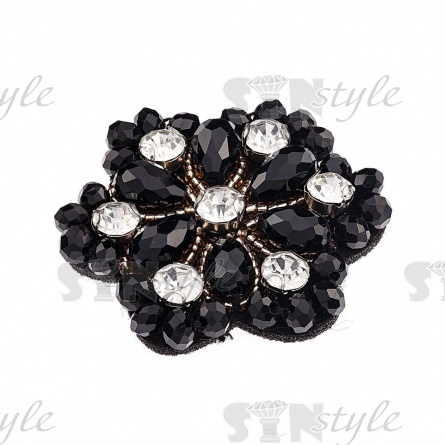 Аппликация с элементами из бисера и страз на фетровой основе, цвет черный, размер 48 мм фото 2