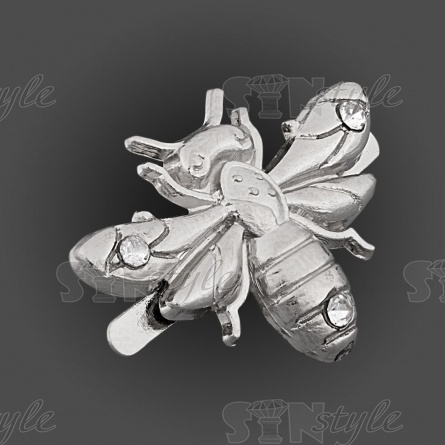 Брошь металлическая со стразами, крепление усики, размер 27х19 мм фото 2