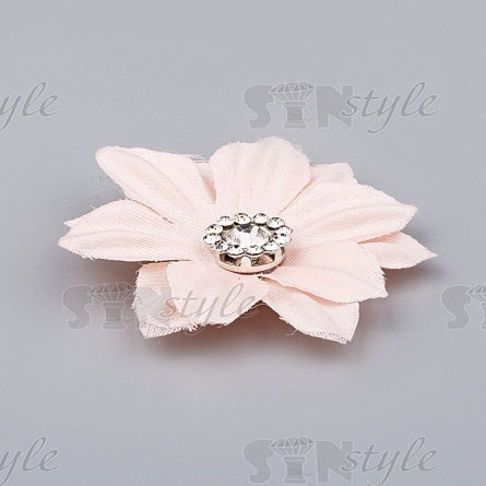 Цветочки декоративные со стразами, цвет персиковый, диаметр 40 мм фото 2