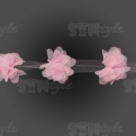 Кружево "Цветочки", ширина 60 мм, цвет розовый (71), намотка 10 ярдов фото 2