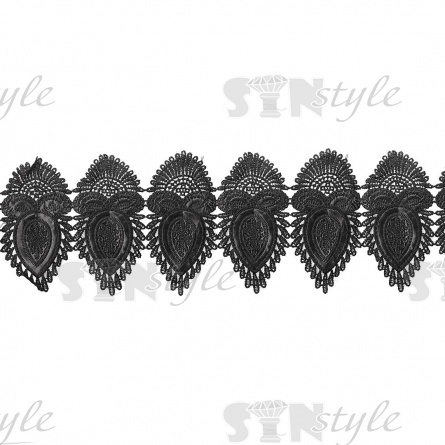 Кружево кожаное, красивая ажурная гирлянда, состоящая из отдельных причудливых элементов, ширина 145 мм, намотка 10 ярдов, цвет черный фото 1