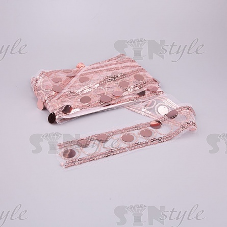 Тесьма из пайеток на сетке, цвет грязно-розовый, ширина 50 мм, намотка 10 ярдов фото 1