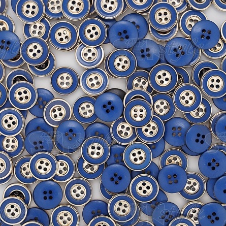 Пуговица пластиковая на четыре прокола, золотая/синяя, 24L фото 4