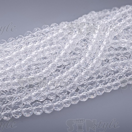 Бусины граненые Рондель (стекло), цвет прозрачный белый (01), 6 мм, 85 шт/нить фото 1