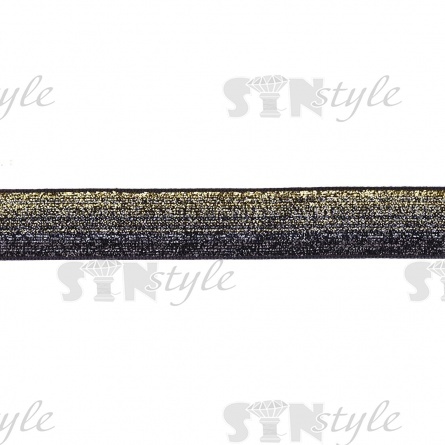 Лента бархатная с люрексом, ширина 20 мм, цвет черный+золотой, намотка 100 ярдов фото 1