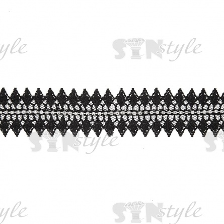 Кружево ажурное на сетке с цепочкой из страз, ширина 33 мм, цвет черный, стразы белые, намотка 15 ярдов  фото 2