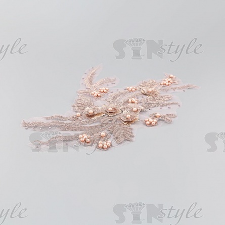 Аппликация кружевная пришивная, размер 210х300 мм, цвет грязно-розовый фото 4