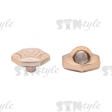 Пуговица пластиковая на ножке, 20L, в форме шестигранника, золотая основа с белой эмалью фото 2