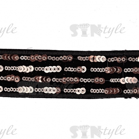 Декоративная бархатная тесьма, расшитая пайетками цвета шампань, ширина 35 мм, намотка 10 ярдов  фото 1