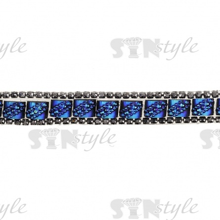 Лента декоративная со стразами на термоклеевой основе, цвет синий+черный, ширина 10 мм, намотка 5 Y  фото 1