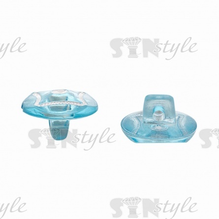 Пуговица пластиковая на ножке, круглая, бирюзовая прозрачная с белой стразой в центре, 20L фото 2