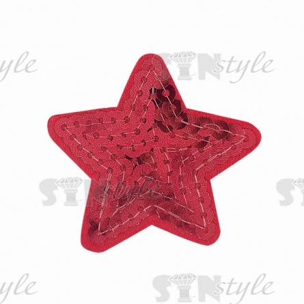 Термоаппликация "Звезда" с пайетками, цвет красный/основа красная,размер 50х50 мм фото 1