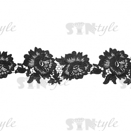 Кружево ажурное матовая нить, ширина 120 мм, цвет черный, намотка 15 ярдов  фото 2