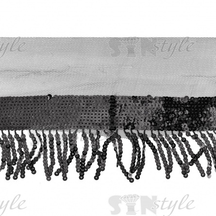 Декоративная тесьма на сетке с пайетками, цвет черный, ширина 210 мм, намотка 16 ярдов фото 2