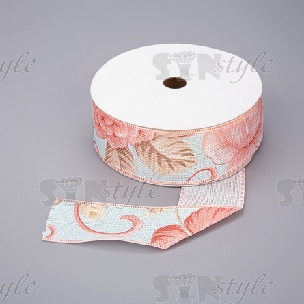 Декоративная лента с цветочным принтом, цвет голубой, ширина 40 мм, намотка 20 ярдов фото 1