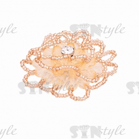 Аппликация с элементами из бисера, цвет шампань, диаметр 55 мм фото 2