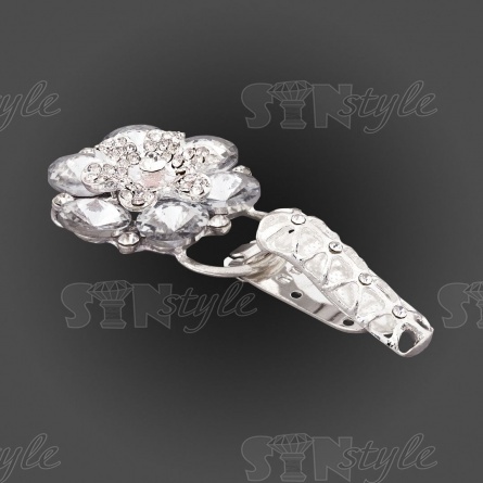 Застежка шубная металлическая со стразами, цвет никель+белые стразы, размер 40*90мм фото 3