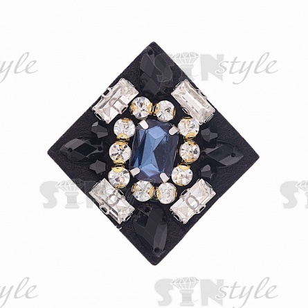 Аппликация с элементами из бисера, цвет черный+белые и синие стразы, размер 45х50 мм фото 1