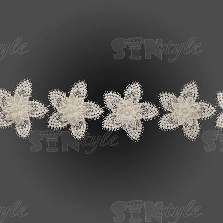 Кружево Цветочное с бусинами в цвет кружева, намотка 10 ярдов, ширина 80 мм, цвет шампань фото 2