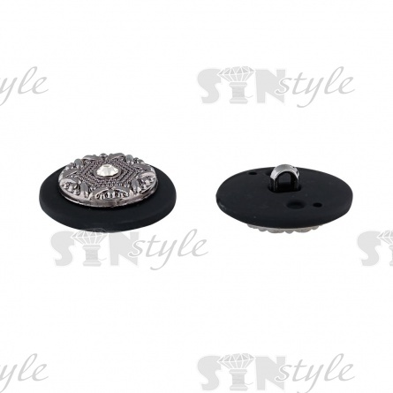 Пуговица пластиковая на ножке, размер 48L, основа черная, вставка цвета темный никель с белой стразой фото 3