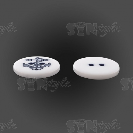 Пуговица пластиковая на два прокола, белая с темно-синим, 32L фото 3