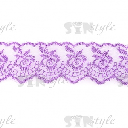 Кружево декоративное, нежная вышивка на тонкой капроновой основе, ширина 40 мм, цвет сиреневый (21), намотка 10 ярдов фото 1