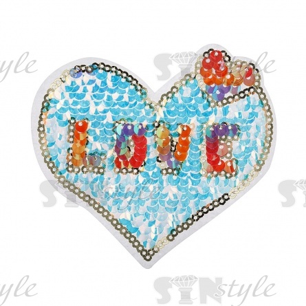 Аппликация пришивная "Сердце" с пайетками, размер 90х85 мм фото 1
