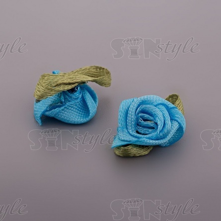 Цветочек из атласной ленты, голубой, размер 15 мм фото 2