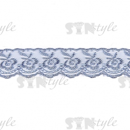 Кружево декоративное, нежная вышивка на тонкой капроновой основе, ширина 40 мм, цвет светло-серый (177), намотка 10 ярдов фото 2