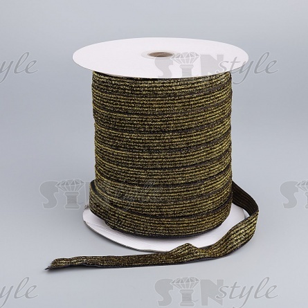 Декоративная тесьма бархатная с люрексом, цвет черный+золото, ширина 20 мм, намотка 100 ярдов фото 2