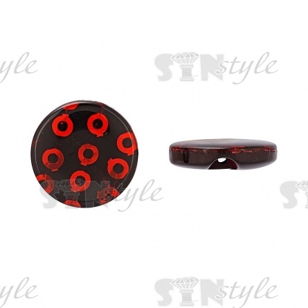 Пуговица пластиковая на полуножке, размер 24L, черная основа с красными пайетками фото 3