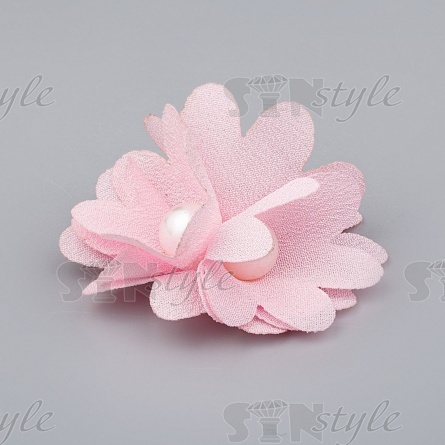 Цветочки декоративные с бусинами, цвет светло-розовый, диаметр 40 мм,  фото 2