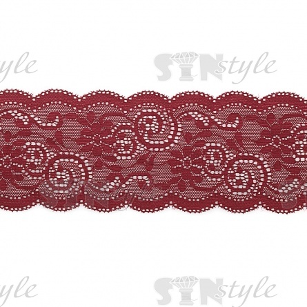 Кружево эластичное, ширина 80 мм, цвет бордовый, намотка 15 ярдов фото 1